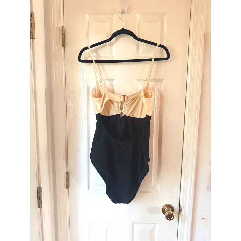L'AGENCE LG6AF16 One Piece Swimsuit Cream Black Colorblock Ruched XL